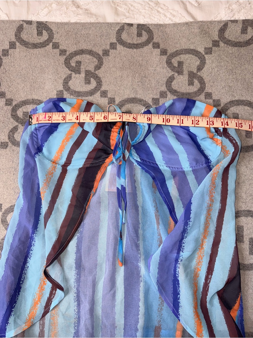 NWT Tiger Mist Striped Strapless Tie-Front Crop Top - Blue Multicolor - Picture 6 of 8